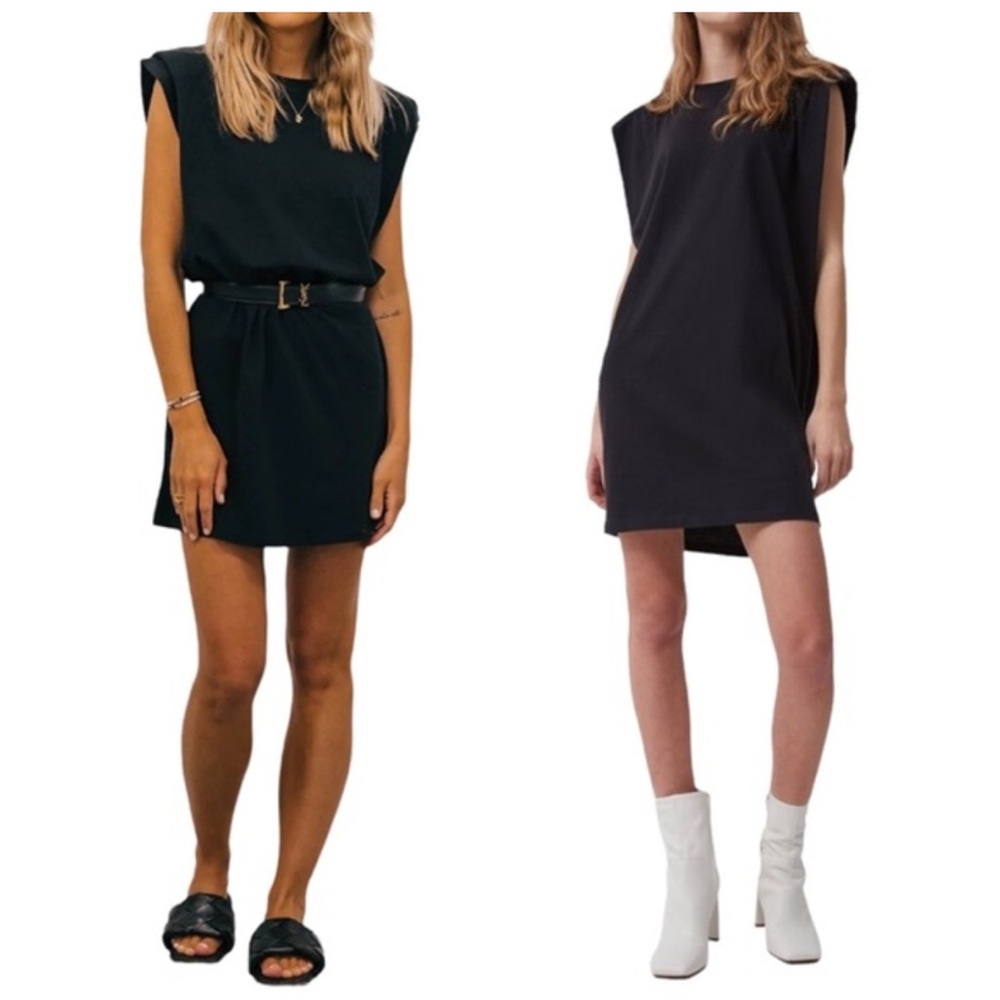 ANINE BING Tanner Sleeveless Shoulder Pad Organic Cotton Dress - Small